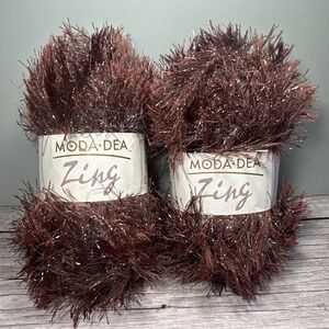 2 Moda-Dea Zing Eyelash Yarn Fun Fur Color Chestnut. Each 1.76oz 87 Yards